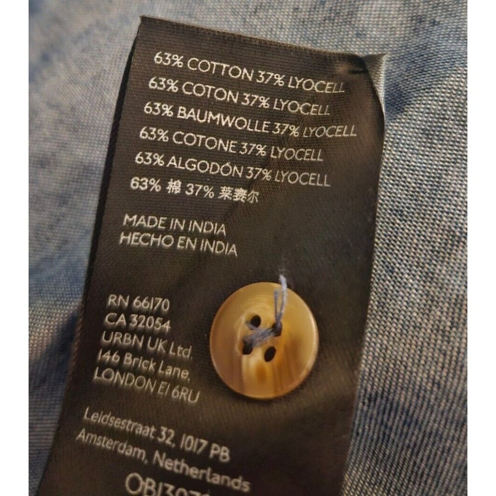 Anthropologie Pilcro Chambray Patchwork Top XS Denim Button Western Lyocell - Picture 6 of 7